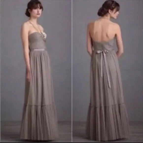 BHLDN Grey Niceties Tiered Tulle Sweetheart Corset Bodice Gown Event Holiday SZ4 - Picture 1 of 16